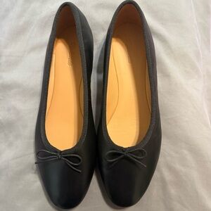Madewell The April Black Ballet Flats Bow Size 10 Round Toe Balletcore Leather